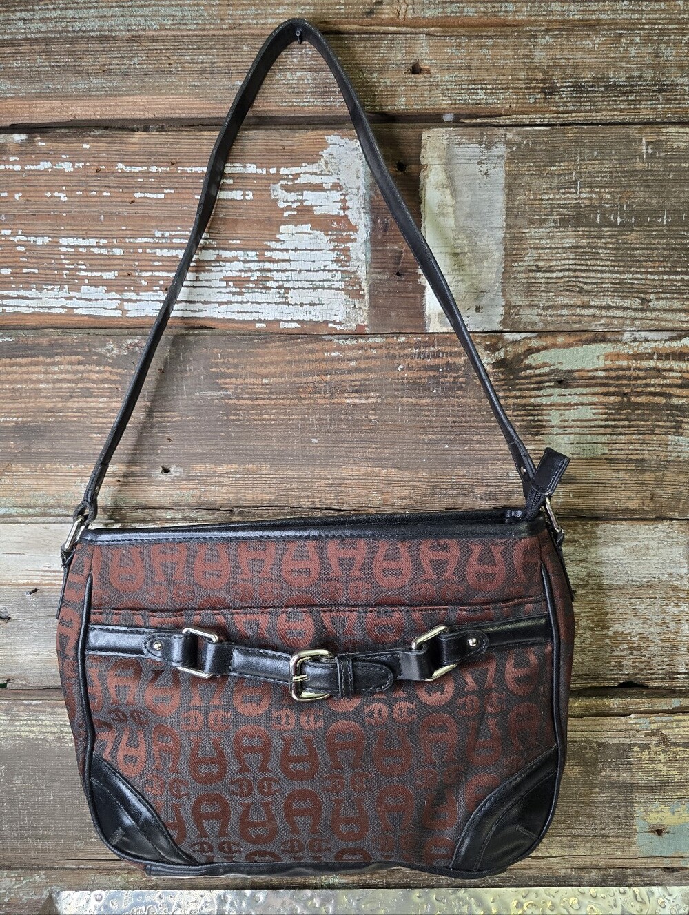 Etienne Aigner Y2K Monogram Jacquard Horsebit Shoulder Bag, Vintage